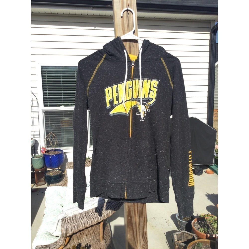 NHL womens full zip hoodie M medium 8 10 grey gray penguins Pittsburgh hockey